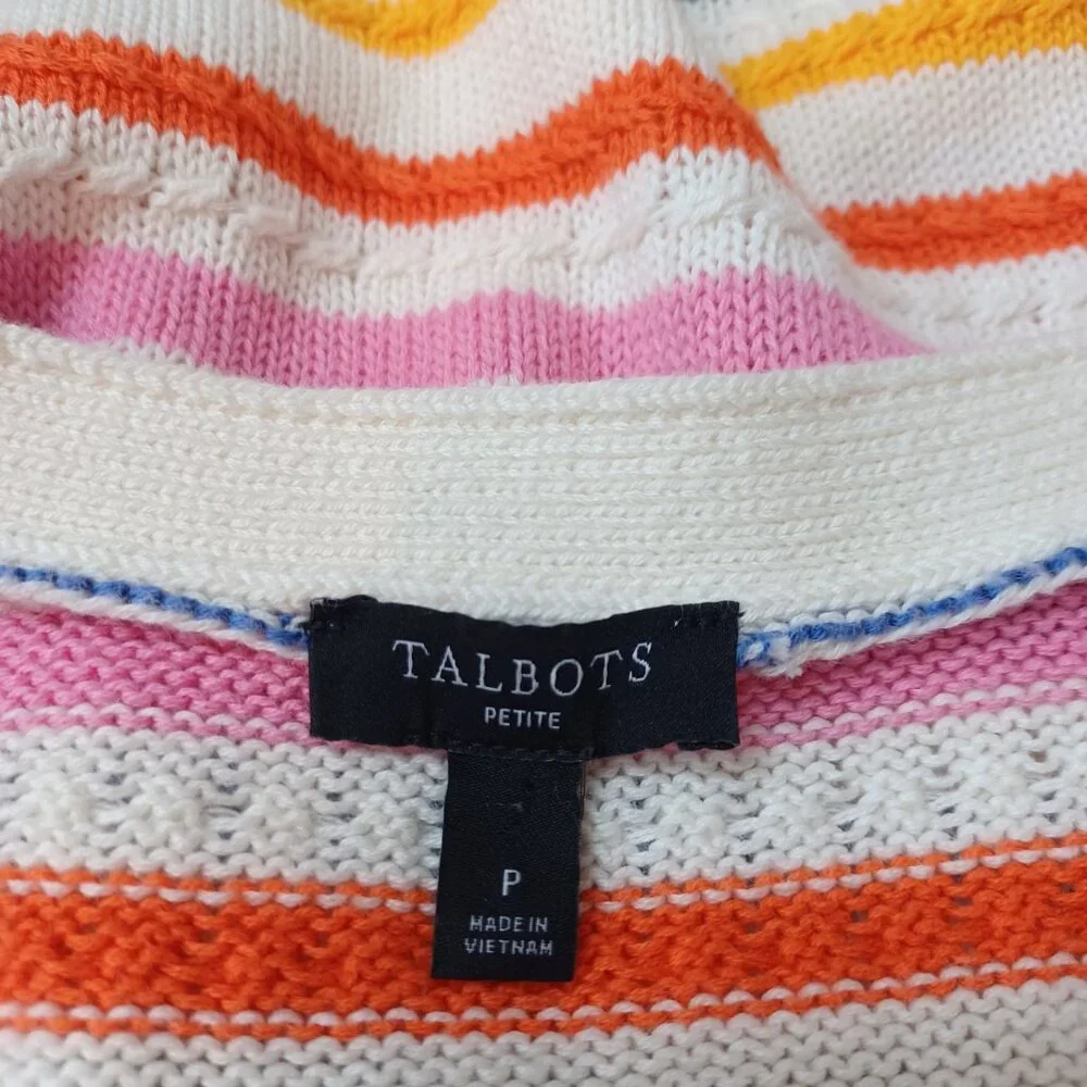 Talbots Sweater Multi Stripe Cardigan V Neck Button Front Womens‎ Petite